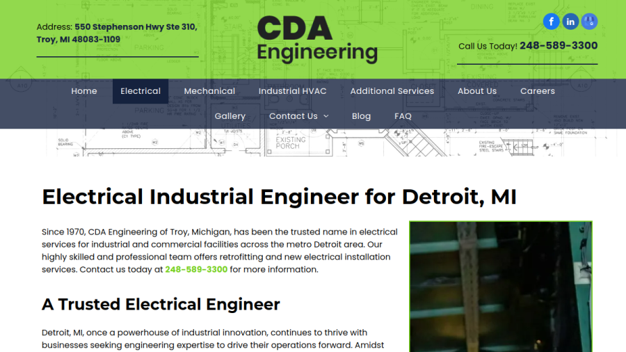 Screenshot of the CDA Engineering website