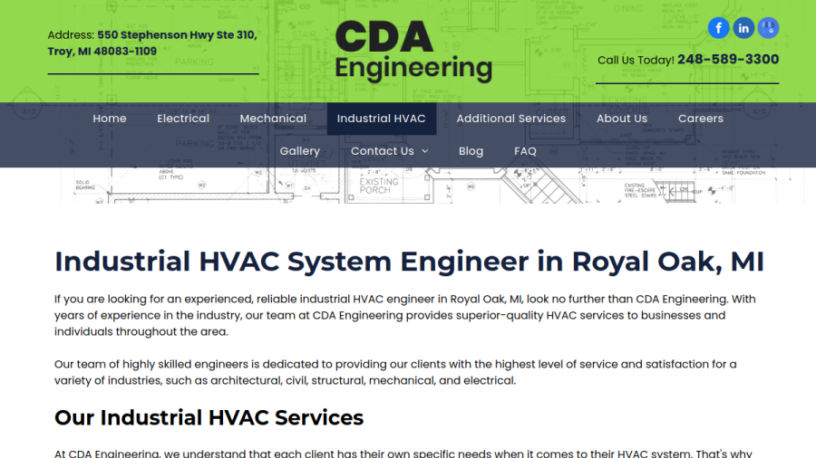 Website screenshot of CDA Engineering