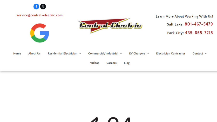 Screenshot of the Central Electric Inc website