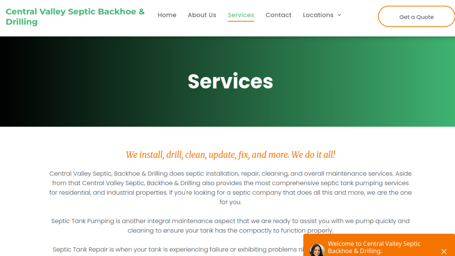 Central Valley Septic Backhoe & Drilling website