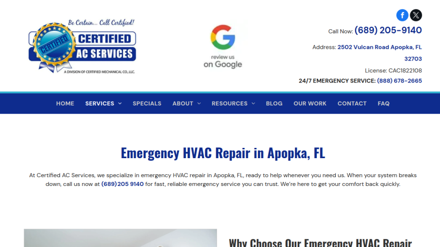 Certified AC Services website