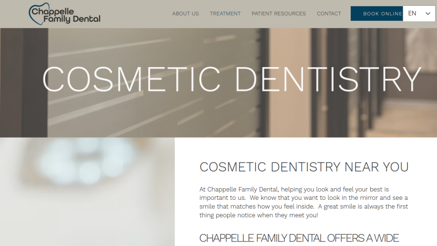 Website screenshot of Chappelle Family Dental
