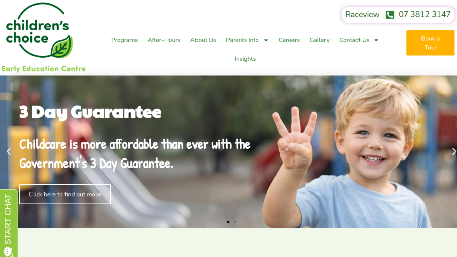 Screenshot of the Children's Choice Early Education Centre website
