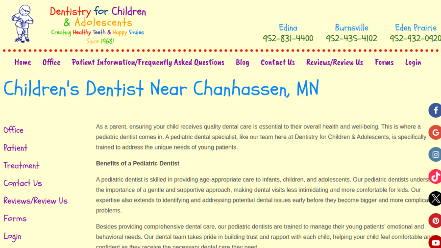 Dentistry For Children & Adolescents website