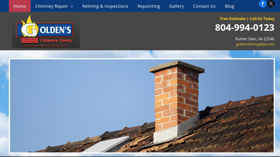 Screenshot of Golden's Chimney Lining website
