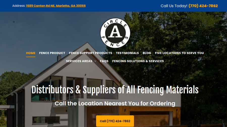 Screenshot of the Circle A Fences, Inc. website