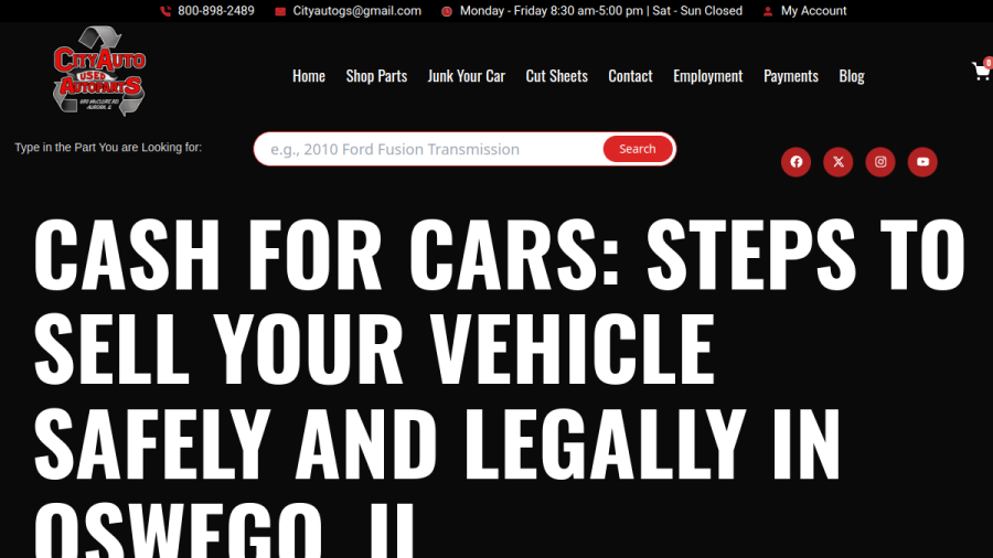 Screenshot of the City Auto Wreckers website