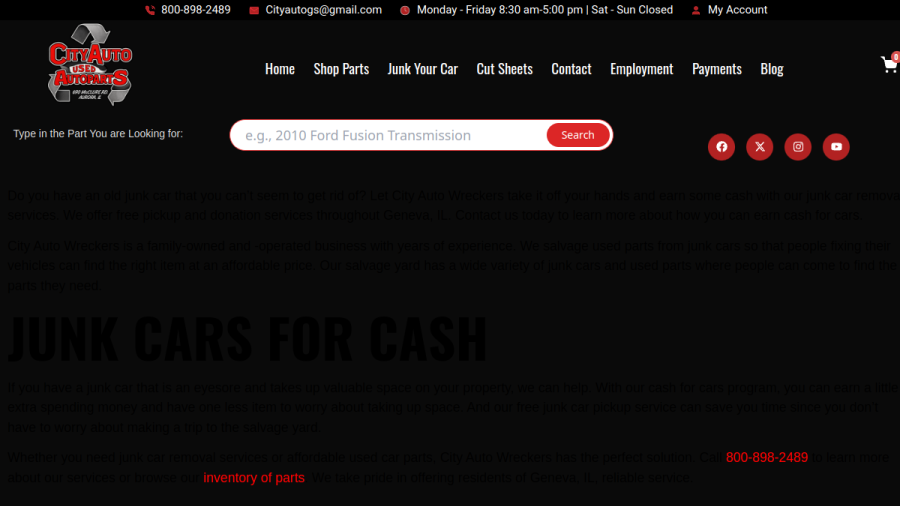 City Auto Wreckers website