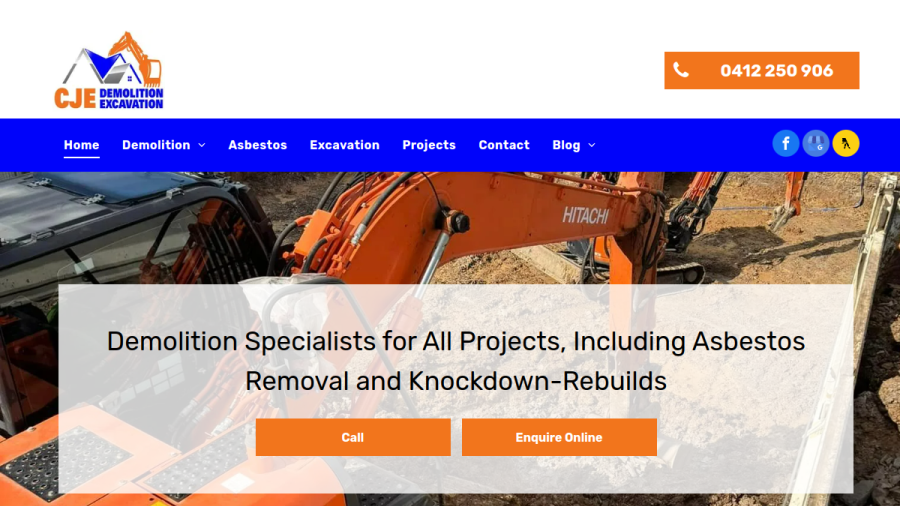 Screenshot of CJE Excavation & Demolition website