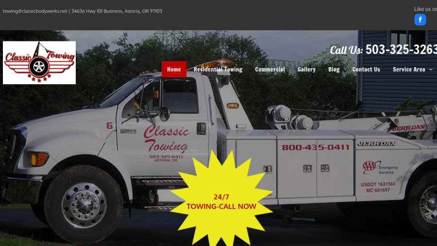 Screenshot of Classic Towing website