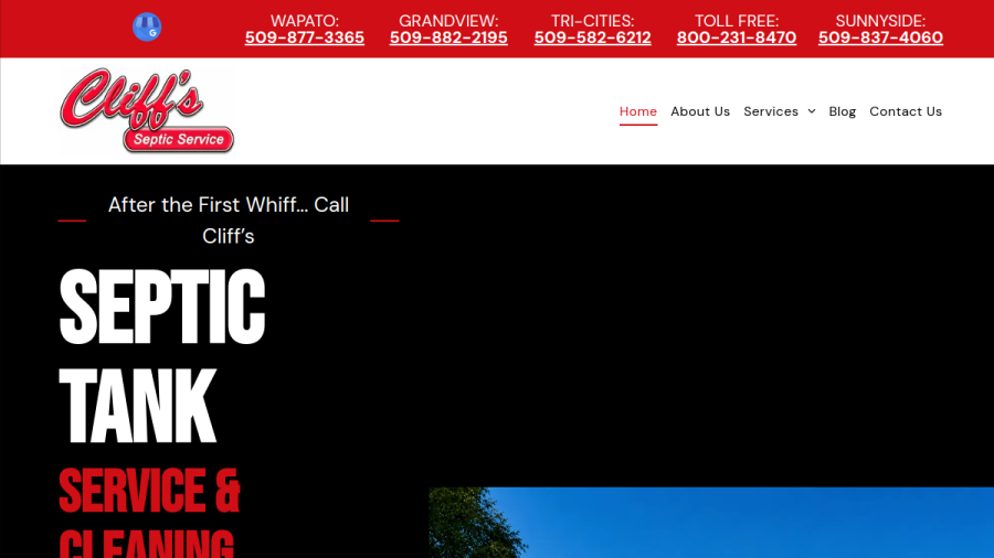 Screenshot of the Cliff's Septic Tank & Sewer website