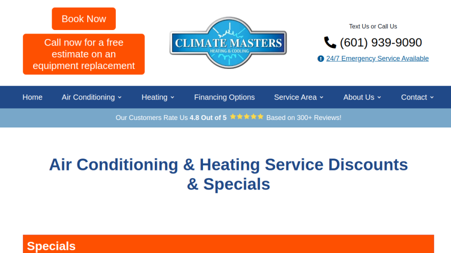 Screenshot of the Climate Masters Inc website