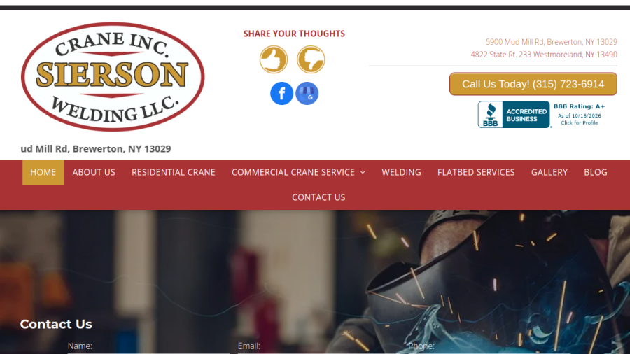 Screenshot of the Sierson Crane, LLC. & Sierson Welding LLC website