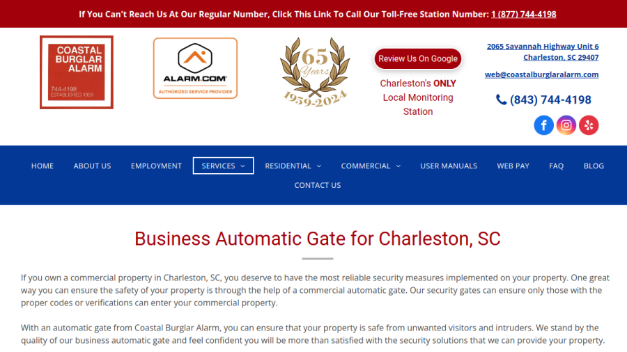 Coastal Burglar Alarm website screenshot