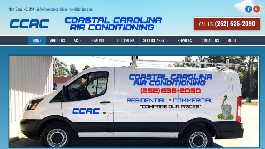 Screenshot of the Coastal Carolina Air Conditioning website