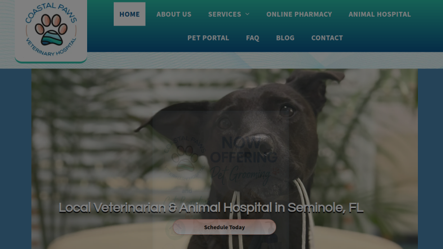 Screenshot of the Coastal Paws Veterinary Hospital website