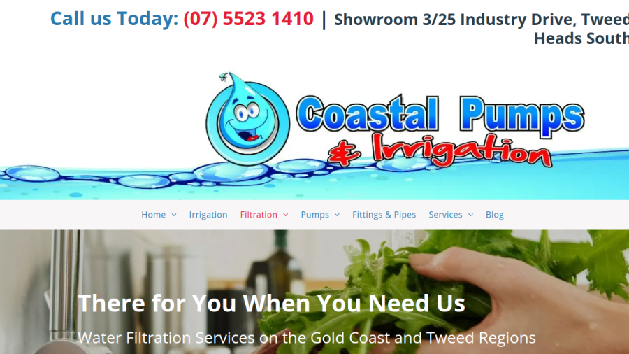 Screenshot of the Coastal Pumps & Irrigation website
