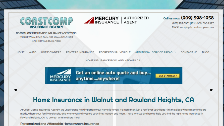 Screenshot of the Coast Comp Insurance Agency website