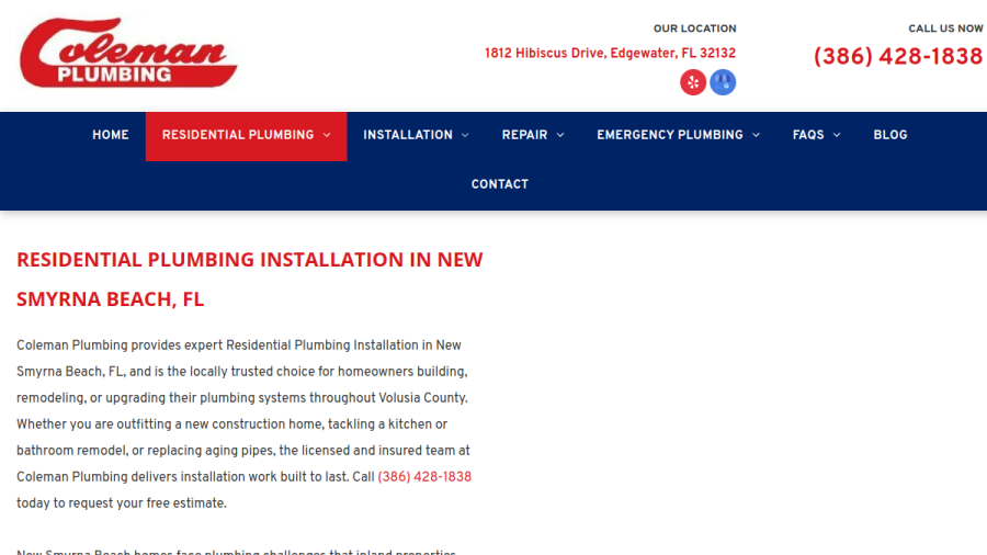 Coleman Plumbing website screenshot