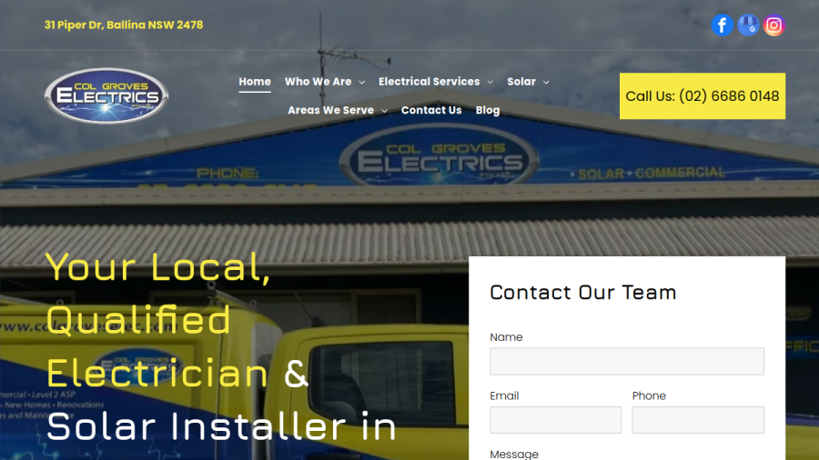 Screenshot of the Col Groves Electrics website