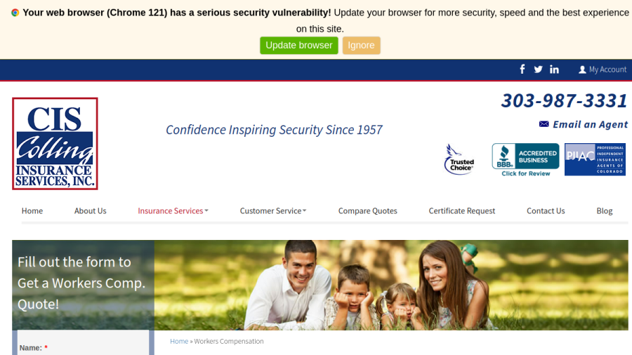 Screenshot of the Colling Insurance Services Inc website