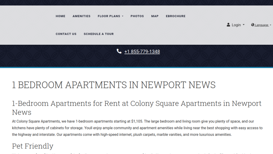 Screenshot of the Colony Square Apartments website