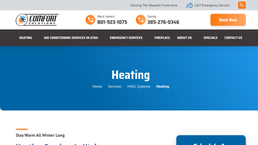 Screenshot of the Comfort Solutions website