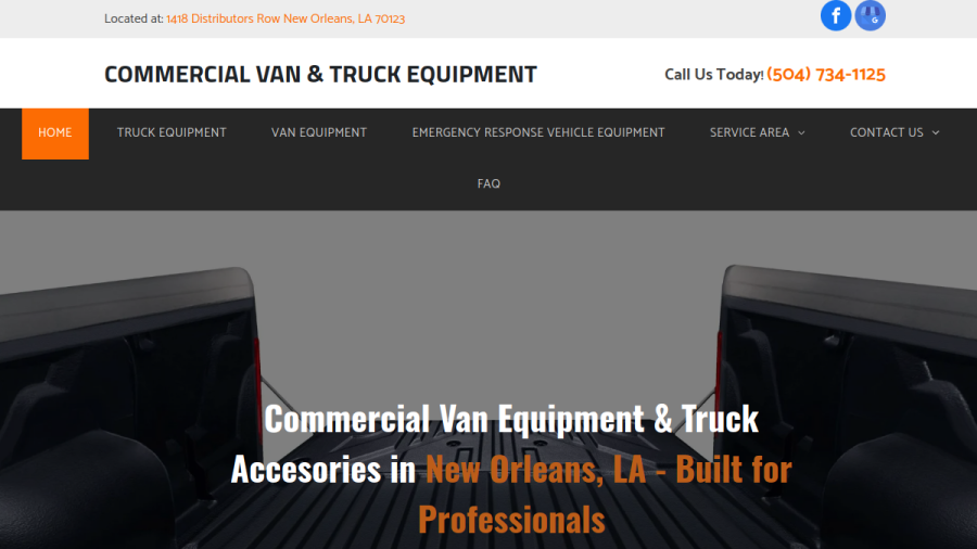 Screenshot of the Commercial Van & Truck Equipment website
