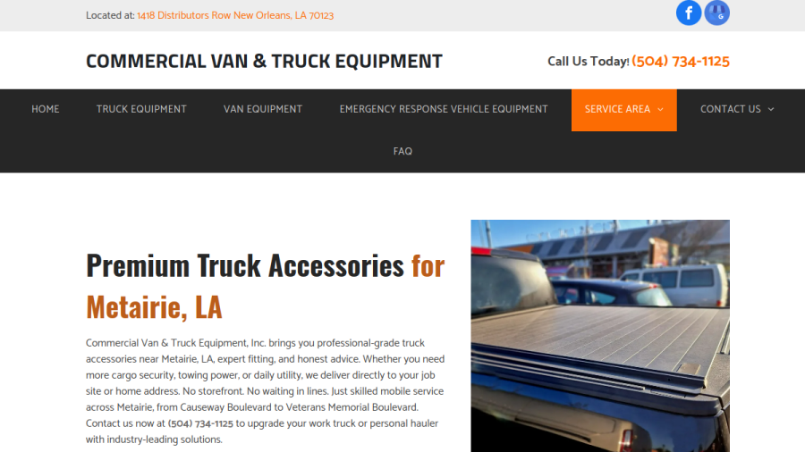 Screenshot of the Commercial Van & Truck Equipment website
