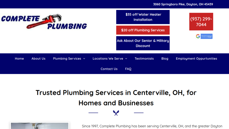 Screenshot of the Complete Plumbing website