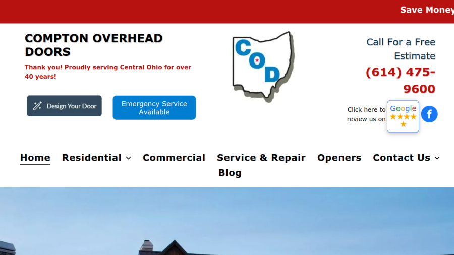 Screenshot of Compton Overhead Doors website