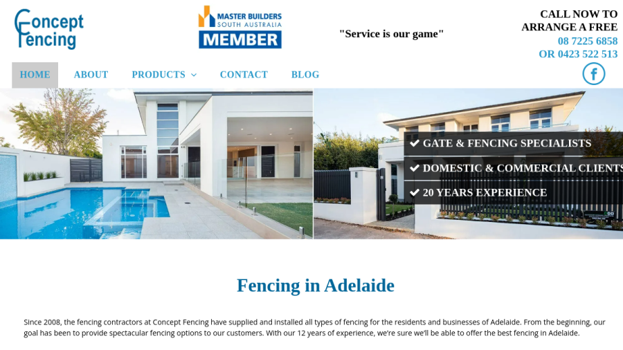 Screenshot of the Concept Fencing website