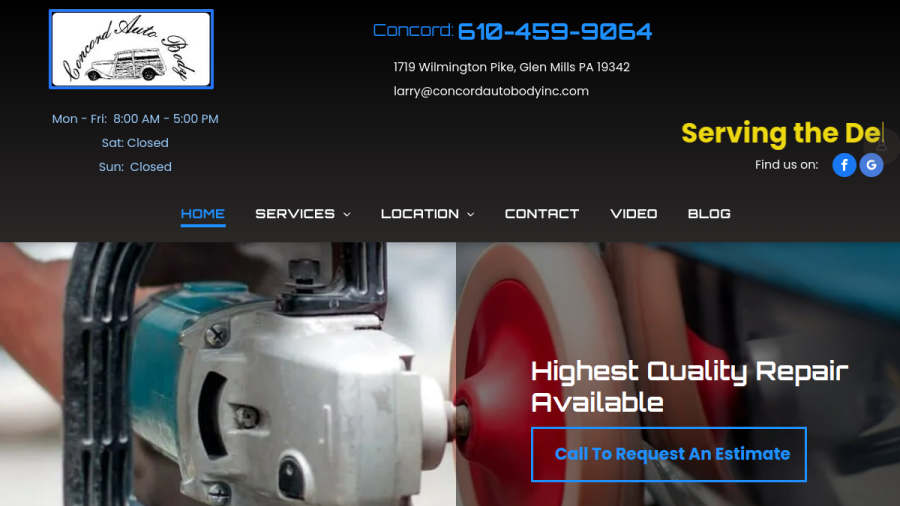 Screenshot of the Concord Auto Body Shop website