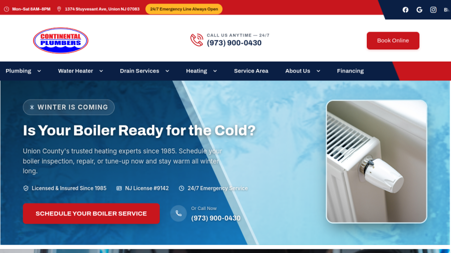 Screenshot of the Continental Plumbers LLC website