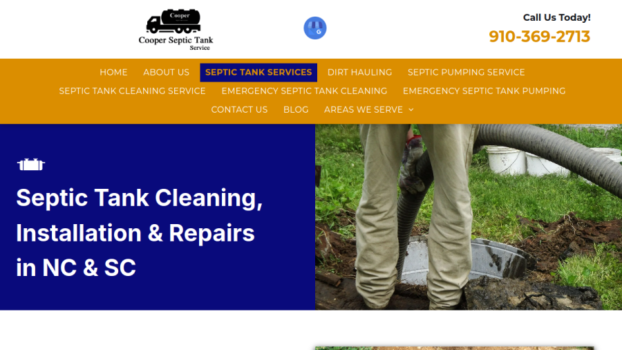 Screenshot of Cooper Septic Tank Service website