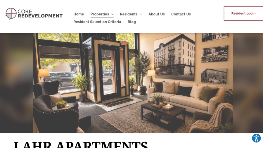 Website screenshot of Core Redevelopment