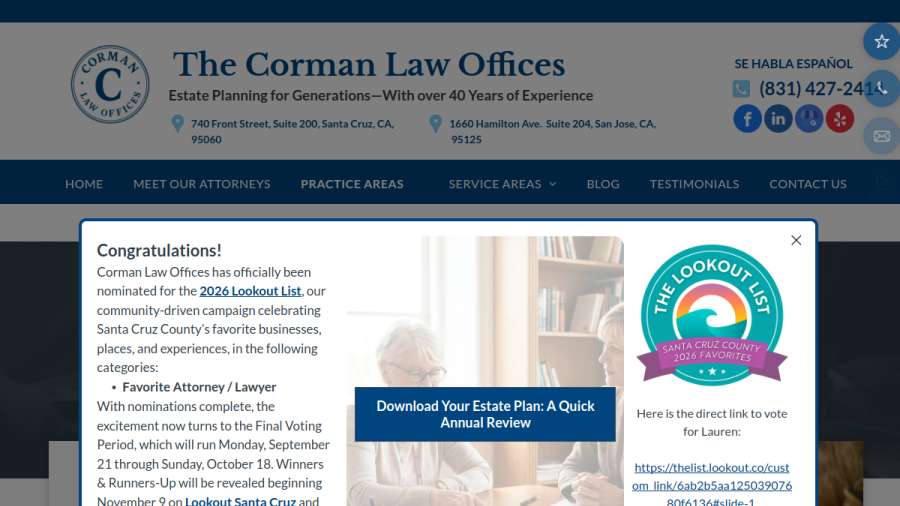 Screenshot of the The Corman Law Offices website