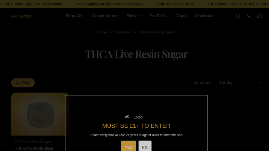 Screenshot of the Costa Brand website