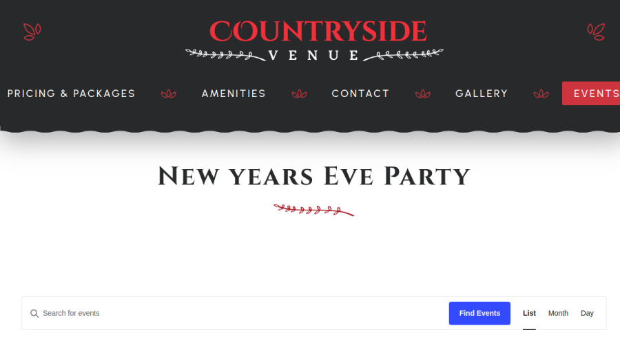 Screenshot of the Countryside Venue website