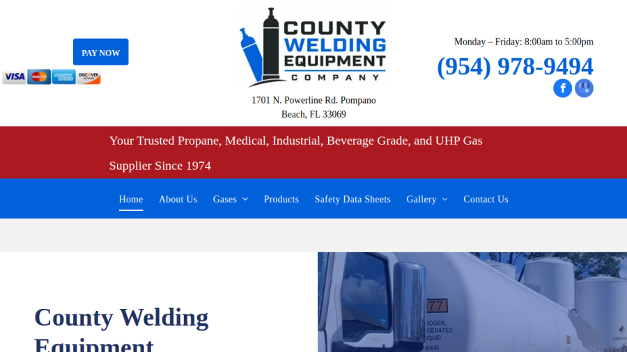 Screenshot of the County Welding Equipment and Medical Gases website