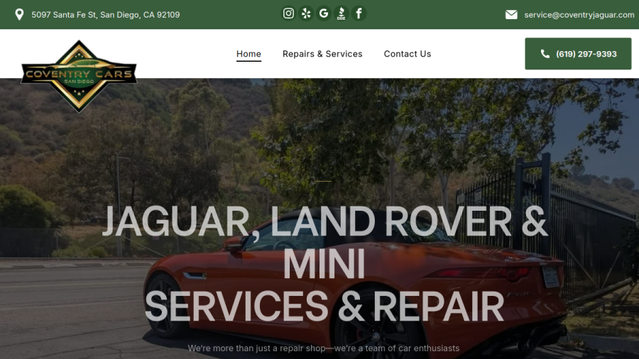 Screenshot of the Coventry Cars of San Diego website