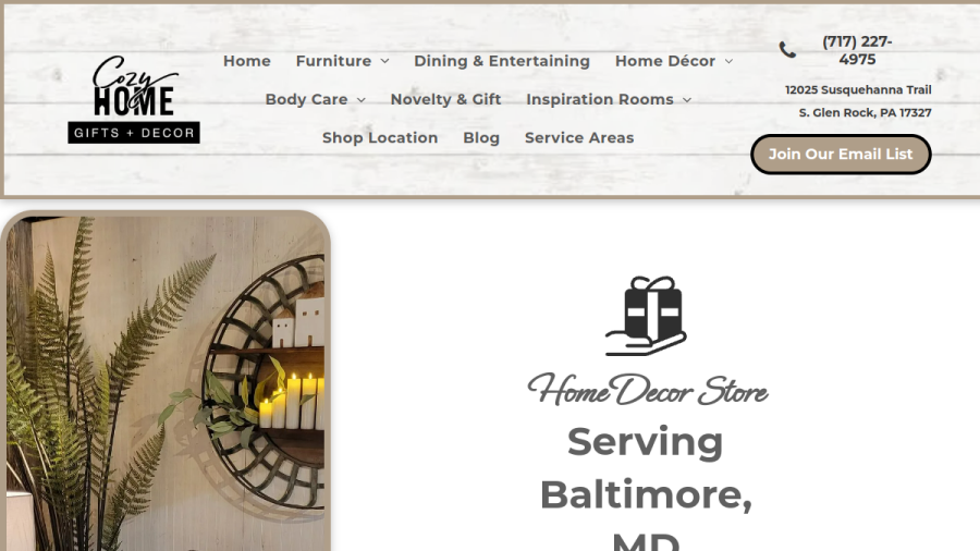 Cozy Home Gifts + Decor website