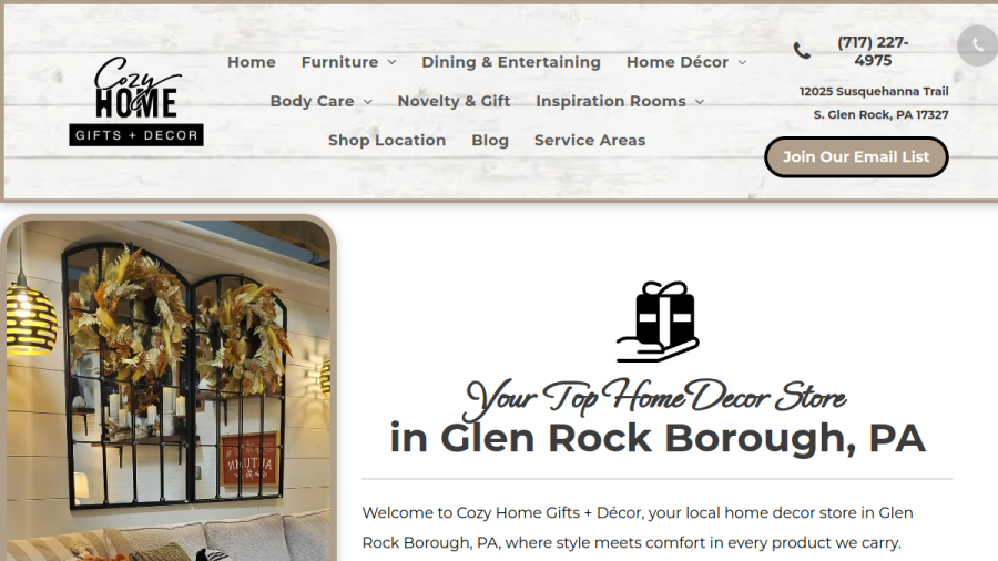 Cozy Home Gifts + Decor website