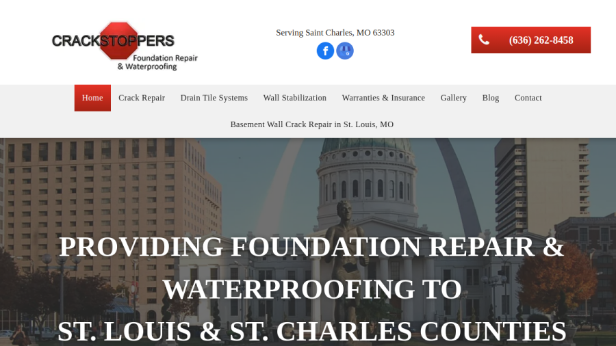 Screenshot of Crackstoppers Foundation Repair & Waterproofing website