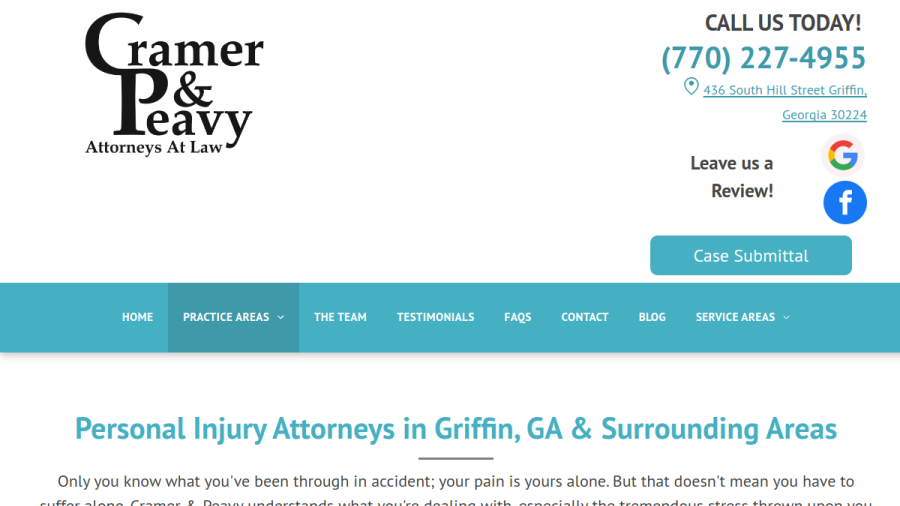 Screenshot of the Cramer & Peavy Attorneys at Law website