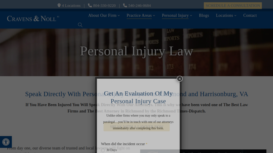 Website screenshot of Cravens & Noll PC