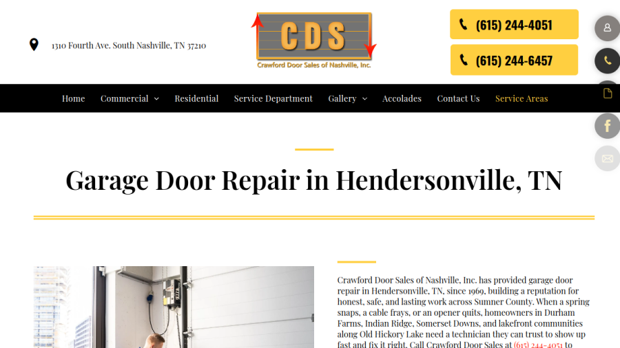Crawford Door Sales of Nashville website