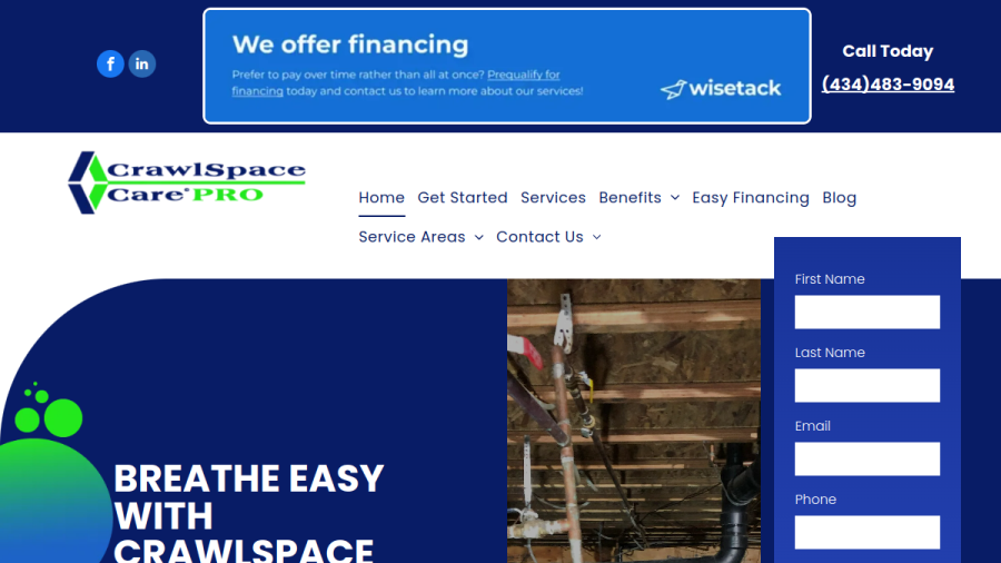 Screenshot of the CrawlSpace Care Pro website