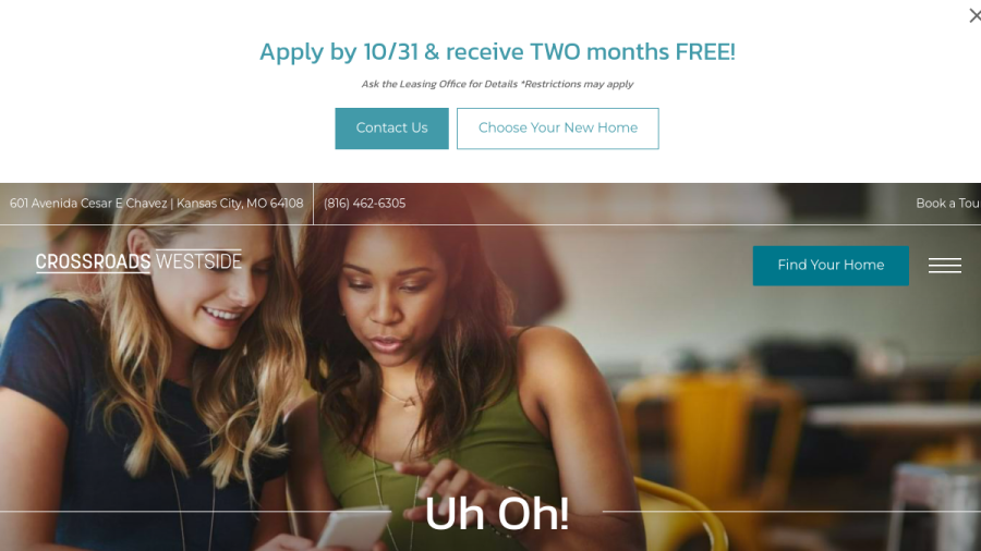 Screenshot of the Crossroads Westside Apartments website