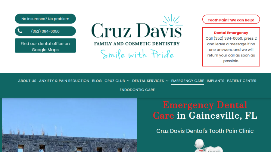 Screenshot of the Cruz Davis Family and Cosmetic Dentistry website